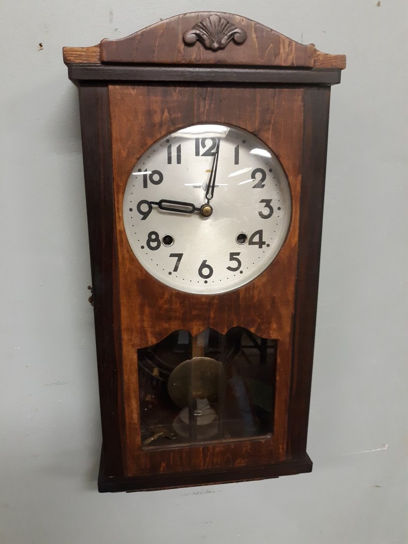 antique trade Mark Wall Clock Oak Seikosha? 1900's: gorgeous antique early 1900's trade mark wind up pendulum clock with strike very good condition working 21" long 10.5 wide 4.5" deep check out the pics this one is gorgeous see pics