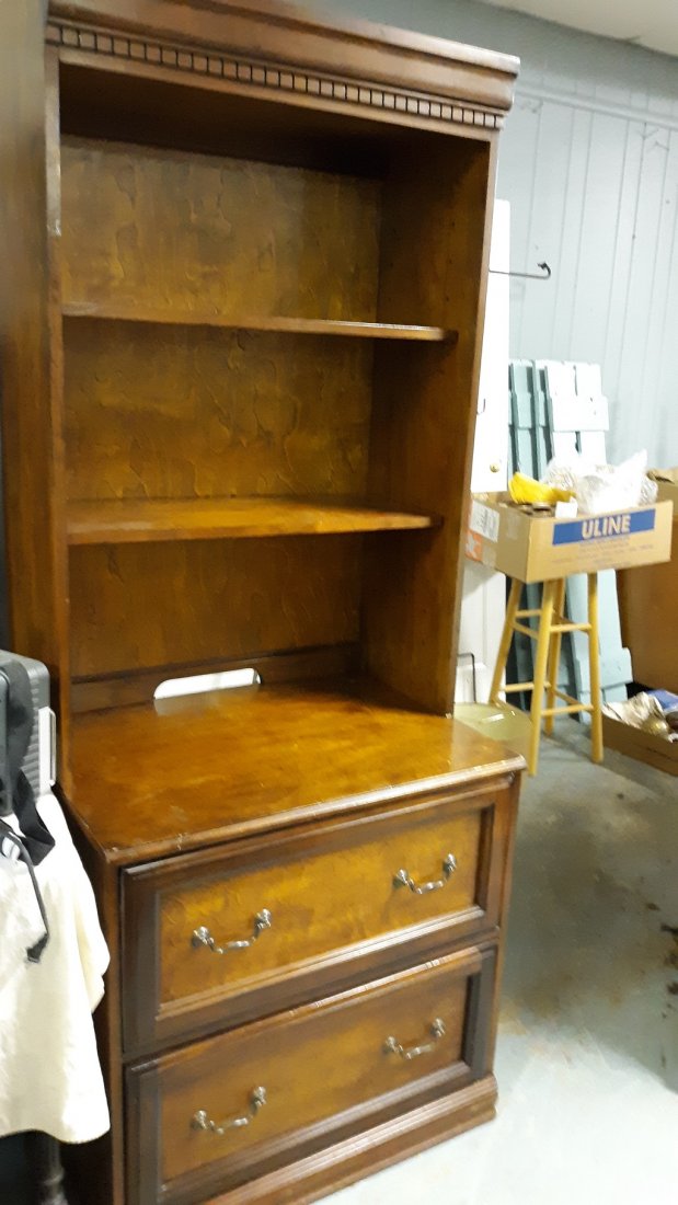 Lawyers StepBack Credenza Bookshelf w/ drawers: Lawyers StepBack Credenza Bookshelf w/ drawers condition is good shows some wear. , 76" tall 30" wide 22" deep top can come off. shelves 11" deep see pics