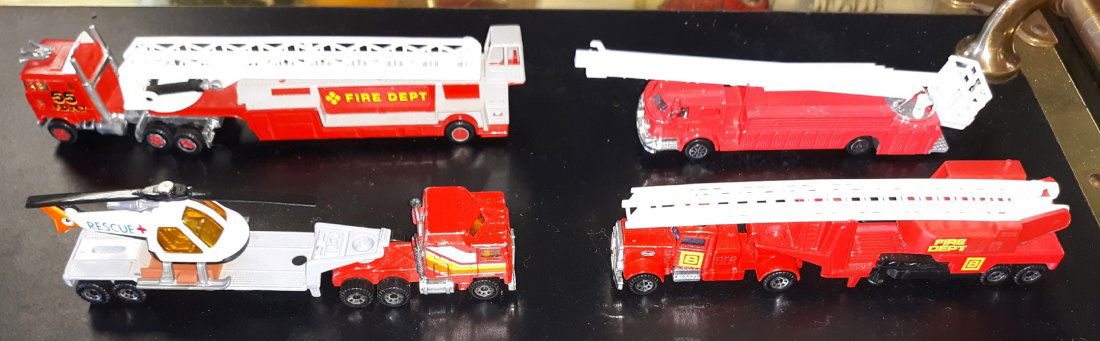 Die cast Fire trucks 4 pcs FDNY,Majorette,Matchbox!: estate collection of 4pcs custom fire trucks matchbox 84,matchbox 81 1990 road champs majorette france #612 NYFD 8 1/2" -7" all in very good
