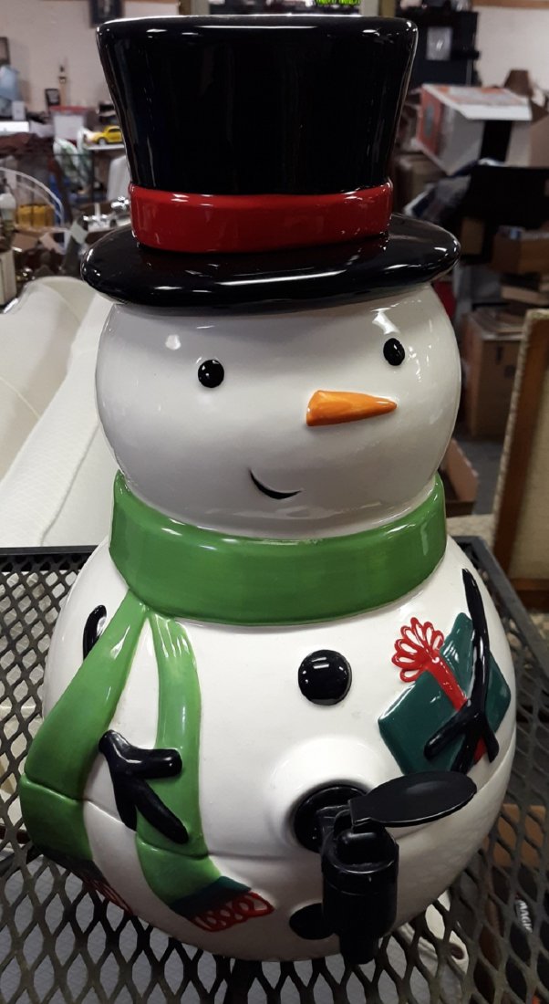 Snowman Drink Dispenser Hot or Cold Ceramic 16": cool holiday snowman drink dispenser warm cider cold tea party drinks? 16 1/2" tall see pics some crazing no chips or breaks