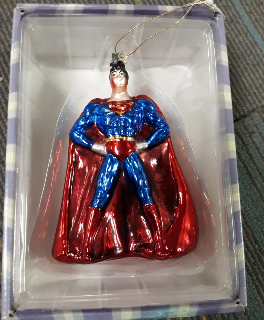 kurt adler superman mercury glass ornament 6 1/4" long: beautiful estate christmas ornament by kurt adler superman 6 1/4" long x 4 1/4" wide in orig box nice!