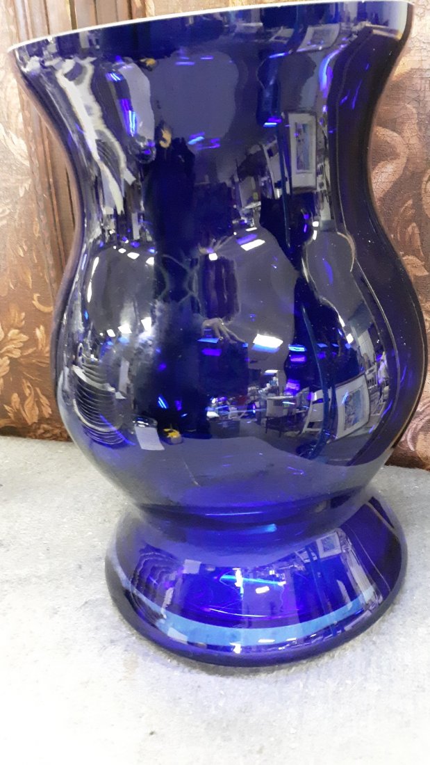 Vintage Large 14" TALL COBALT BLUE Glass VASE: Vintage Large 14" TALL COBALT BLUE Glass VASE with polished rim 8 1/2" wide heavy art glass no damage beautiful! see pics no signature