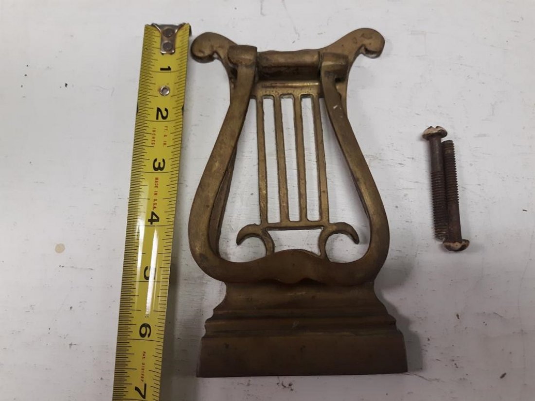 Rare Victorian Lyre Harp Bronze Door Knocker: monumental rare Victorian Lyre harp Bronze Door Knocker 6 5/8" long 3 1/2" wide with orig screws from Wilmington NC historical home see pics very good condition