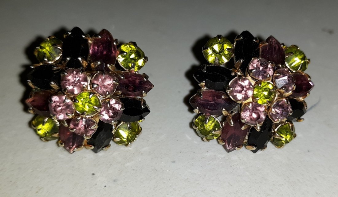 antique estate screw back earrings,peridot Wow!: incredible estate antique screw back earrings all prong set stones peridot amethyst jet black in very good condition see pics