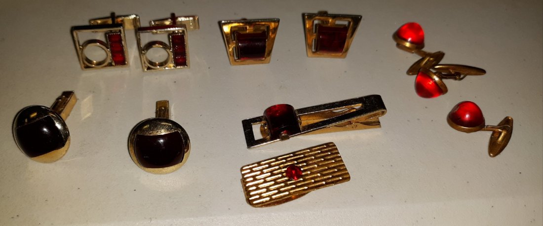 mid century atomic cuff links & tie bars,anson ruby: most are anson 4 sets of cufflinks and 1 extra and 2 tie bars all from estate all in very good condition see pics