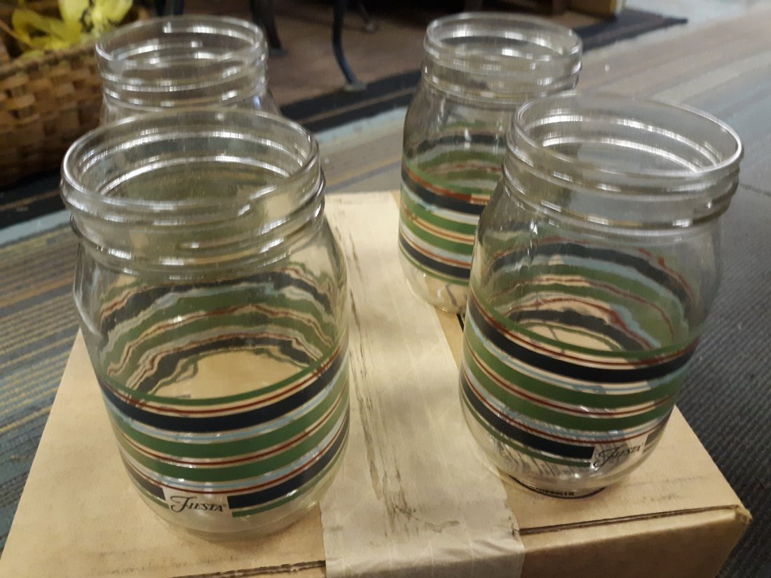 fiesta strip mason jar drinking mugs 4pcs: set of 4 fiesta stripe mason jar drinking mugs new in box mint! see pics