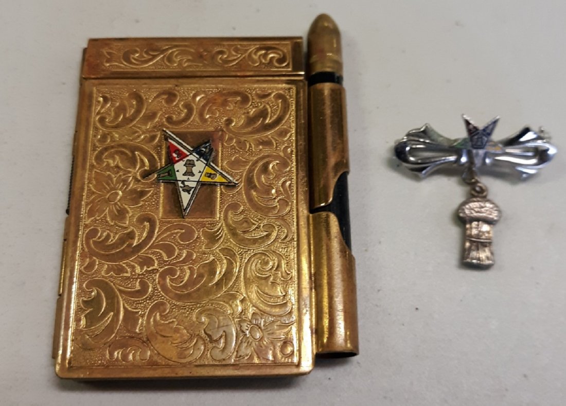 estate masonic collection mini writing tablet pen germa: great estate collection! masonic mini table made in germany and masonic pin both for 1 bid see pics