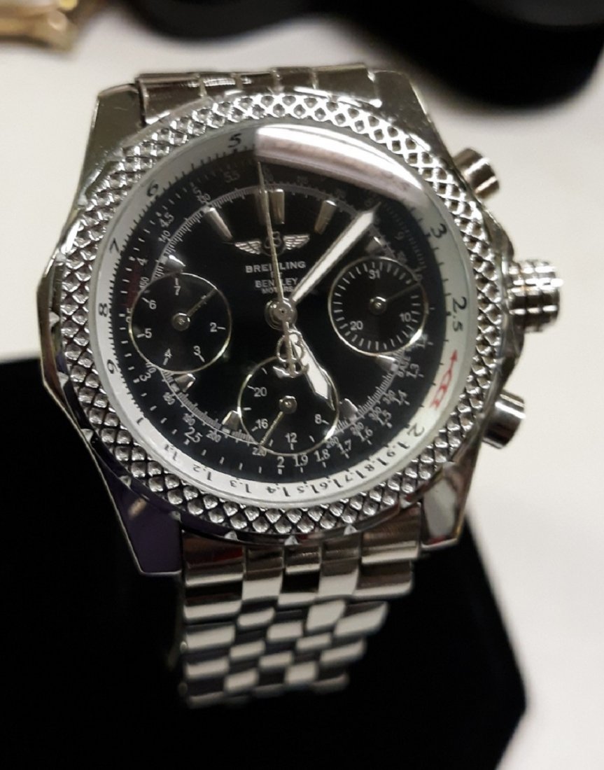 Breitling 1884 self winding watch chrono replica?: from estate we believe this may be a replica but it looks good and is keeping time. not sure about chronos see pics