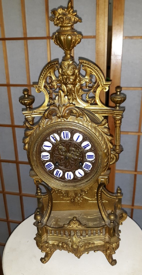 Gorgeous 1860's French Mantle clock Lenzkirch Working!: fantastic estate clock 1860's era pierced brass or bronze ormol 8 day movement strikes once on the half hour twice on the hour, beautiful working clock by Lenzkirch 1 million movement #190959 missing 