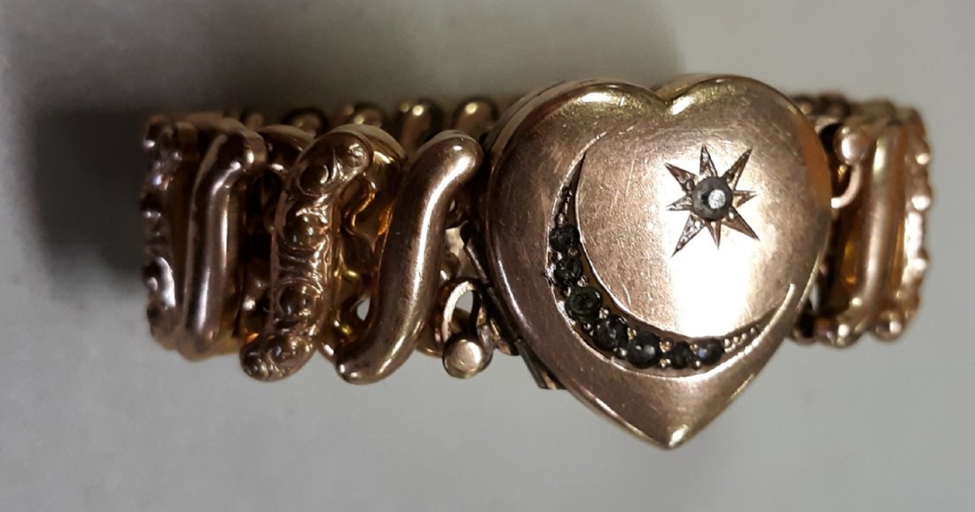 Rose Gold 1949 Crescent Moon Heart Locket bracelet: made by carmen signed 49' inside rose gold plated heart locket crescent moon very good condition CARMEN DFB CO.! see pics