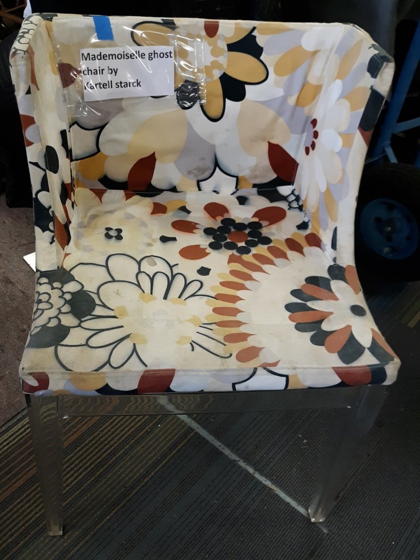 Kartell starck mademoiselle ghost solid chair MCM: high end chair by kartell starck mademoiselle ghost solid chair cover needs cleaning as found 29" tall 21" wide 20" deep 18 1/2" seat height see pics mid century modern