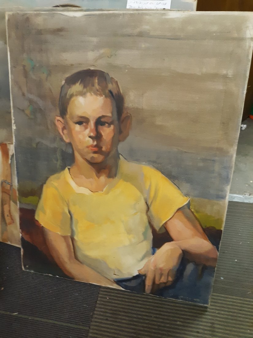 mid century James Hale OOC Buddy Ecclefield: 60's era oil on canvas original of Buddy Ecclefield some light soiling small rip see pics 28" x 22" unframed