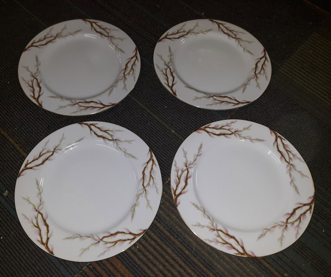 mid century kent spring willow dinner plates set of 4: 4 gorgeous china plates by kent spring willow pattern 10".5 dinner plates size, 1960's look unused no knife and fork marks beautiful see pics