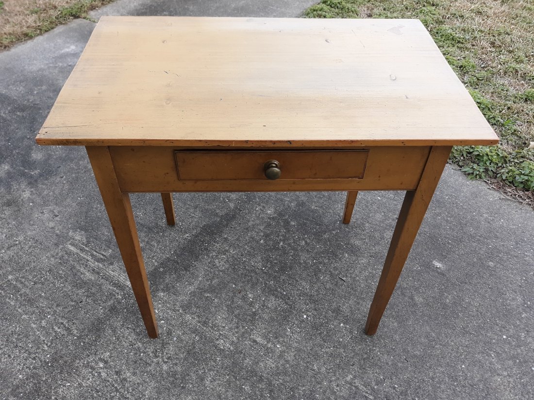 gorgeous antique chestnut 1 drawer stand 30" W!: beautiful antique chestnut 1 drawer stand had a golden mustard finish applied years ago, adds to the charm solid and sturdy w/wavy top 28" tall 30" wide 19" deep see pics