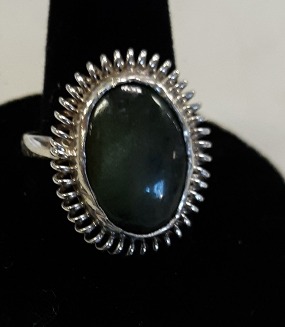 sterling and Jade Estate Ring sz 10 1/2 beauty!: beautiful angled mounted jade in a sterling setting from estate sz 10 1/2 see pics