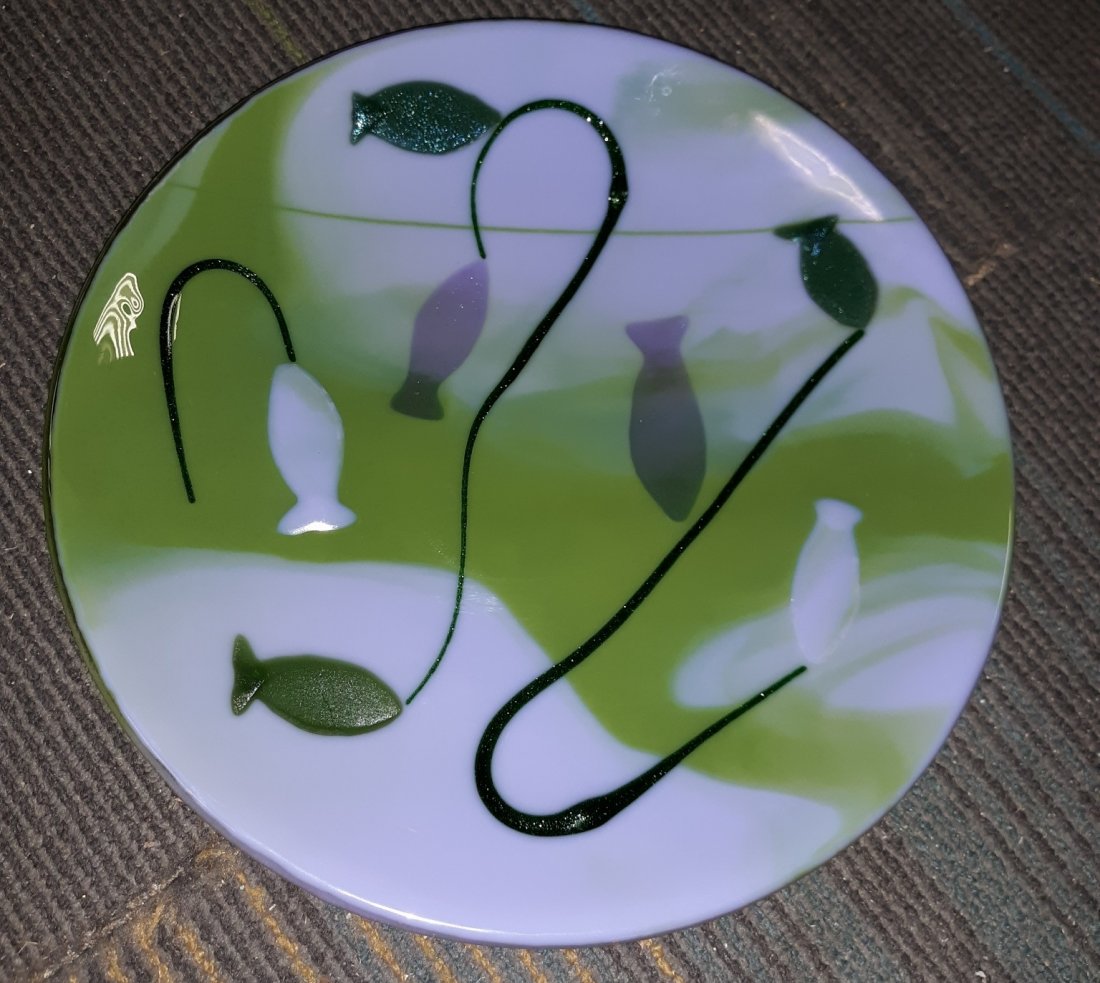 beautiful artist signed art glass plate!!: from estate 11" hand made art glass plate signed Grace Penny Pittsboro, NC no damage see pics