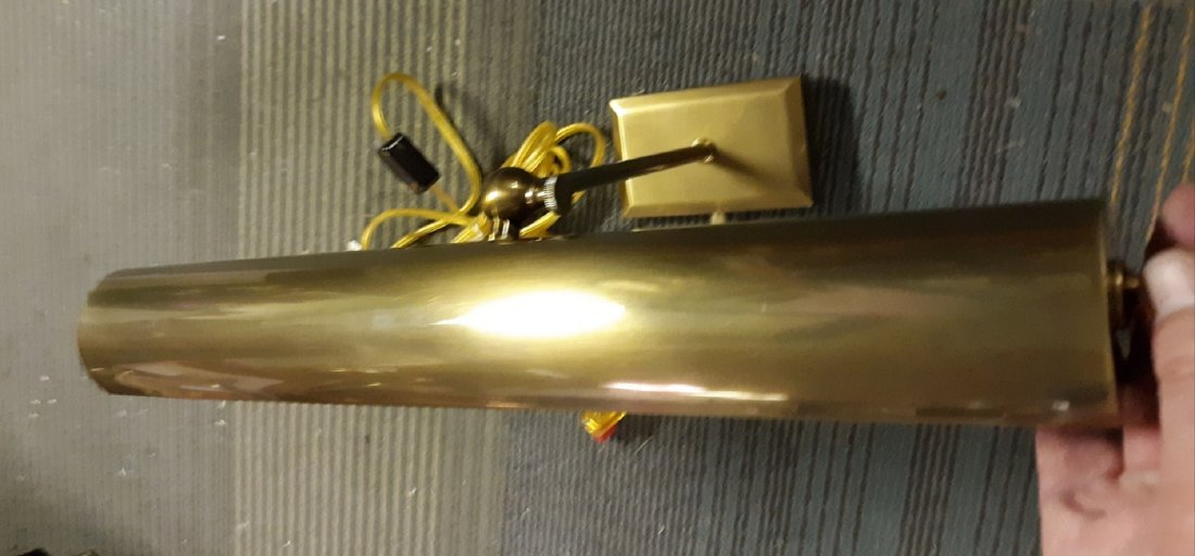 new never Mounted Antique Brass finish Wall Art Lamp: for your favorite art piece or can be used in the bedroom wall mount w/long cord and switch in cord 18" wide 8" from wall see pics
