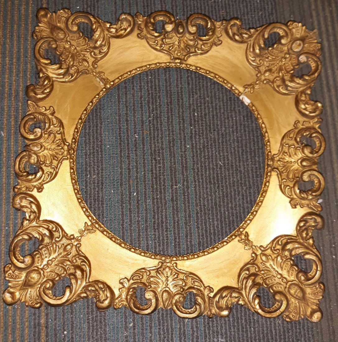 rare antique Gesso Frame square w/circle ctr: nice from estate early 1900's gesso frame in very good condition 14 1/2" x 14 1/2" with a 10 1/2" center see pics