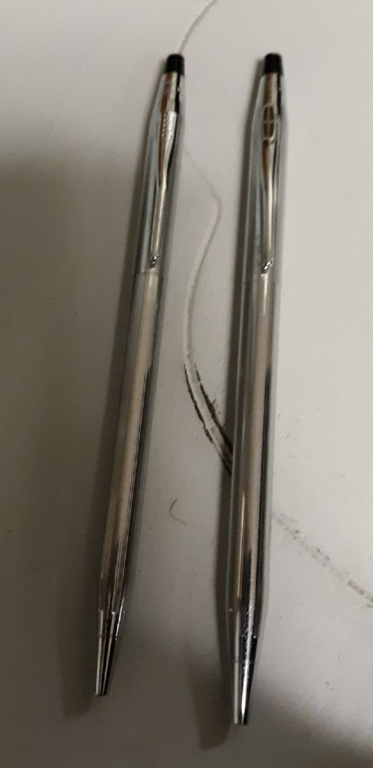 Cross Pens Silver lot of 2 Lincoln emblem on one Nice: from estate pair of silver cross pens one has a Lincoln logo, both in nice used condition see pics