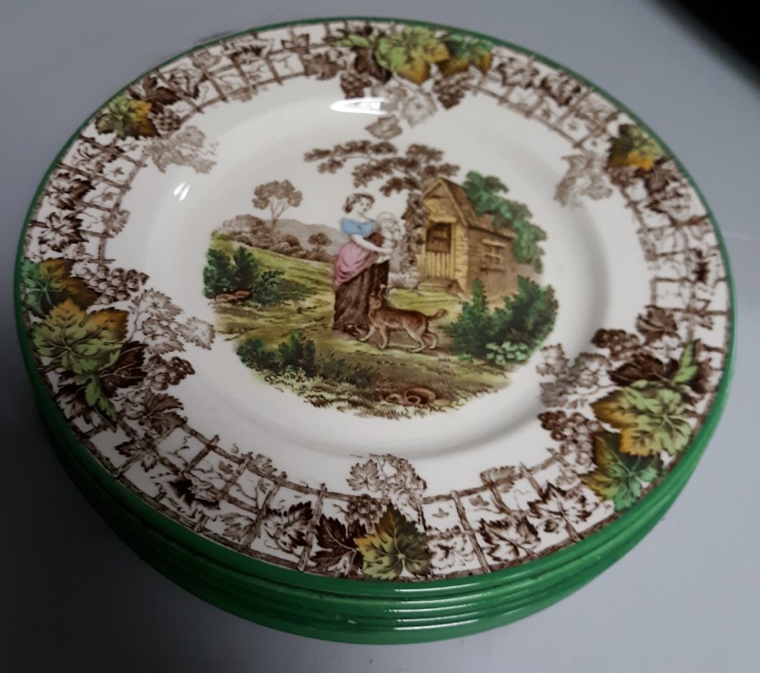 Copeland Spode BYRON (Green Trim) Salad Plates lot of 8: lot of 8 Copeland Spode BYRON (Green Trim) Salad Plate s 7 7/8" England Vintageall are in excellent condition except for one it has been repaired. from estate see pics Marked with the early Rectangula