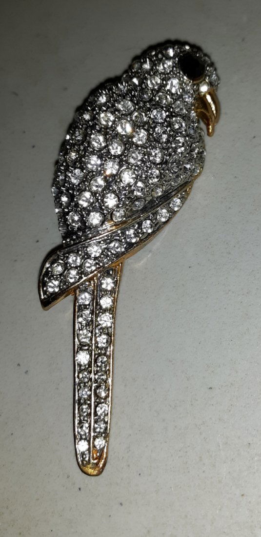 Brooch Pave Set Crystal Parrot Bird vintage: from estate vintage pave set crystals on bird parrot 3" long beautiful see pics