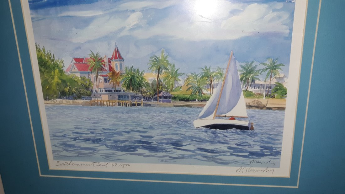Lithograph Southernmost Sail Robert Kennedy signed/numb: Lithograph Southernmost Sail Robert Kennedy signed/numbered framed nicely, in very good condition 67/1500 20" x 16" framed see pics