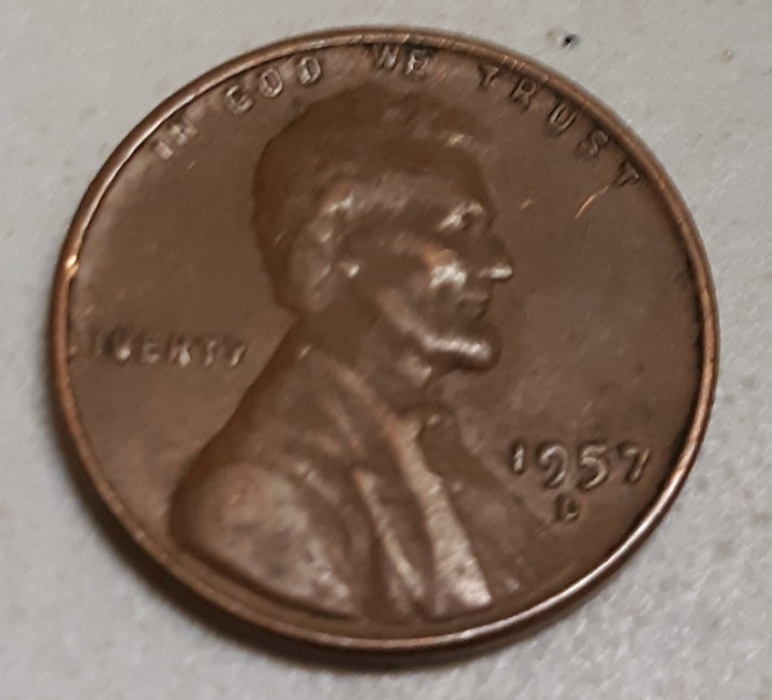 Error Penny US Coin 1957D die back strike error (1 of 5)