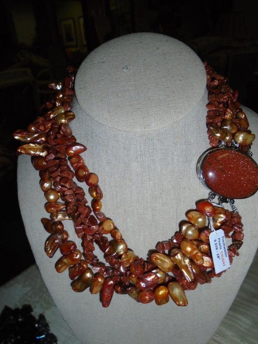 Fresh Water 6 Strand Pearl Necklace Bronze: fresh water 6 strand Pearl Necklace bronze color 18" necklace large cabochon clasp you have to see these! beautiful