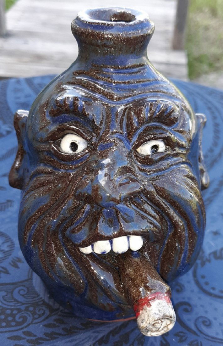 Dwayne Crocker Pottery Cigar Smoker Face Jug Gorgeous!