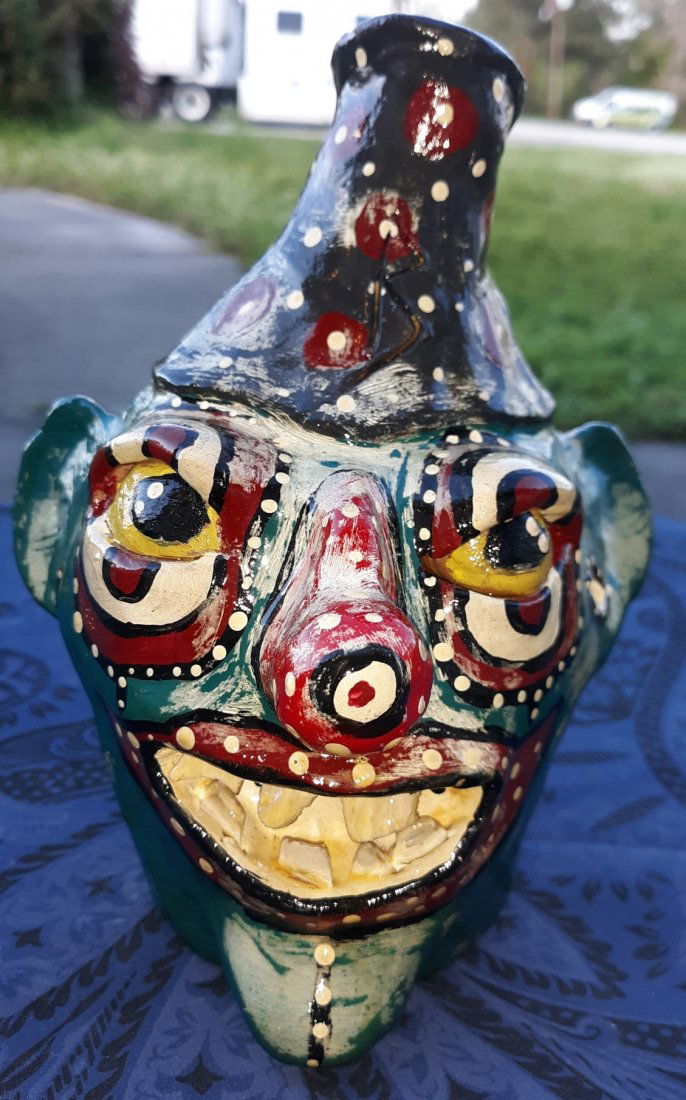 Ken & Faye Bradshaw Crazy Clown Face Jug Pottery 7" (1 of 5)
