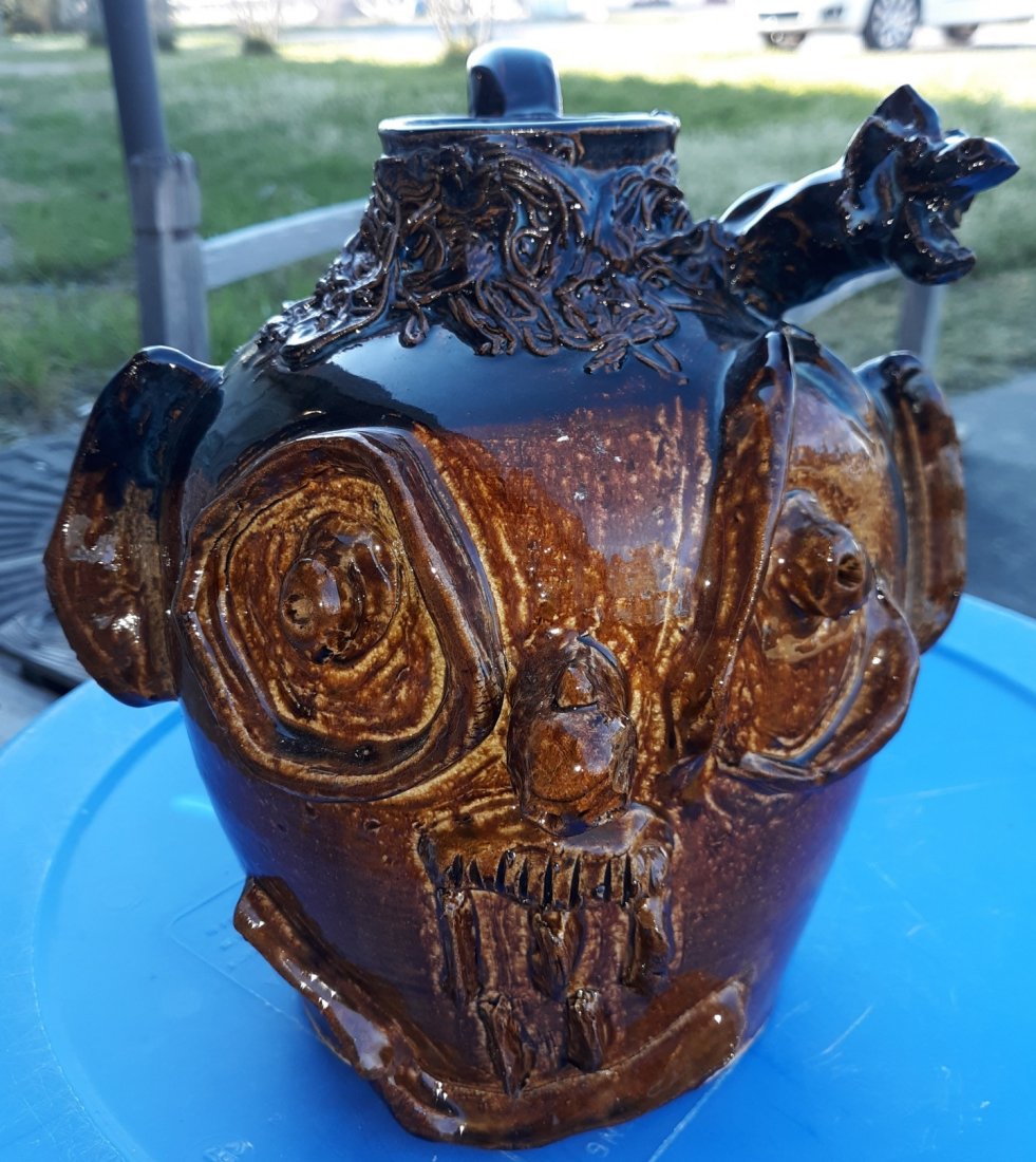 Bobby Greer Pottery face jug w/snake 9" (1 of 7)