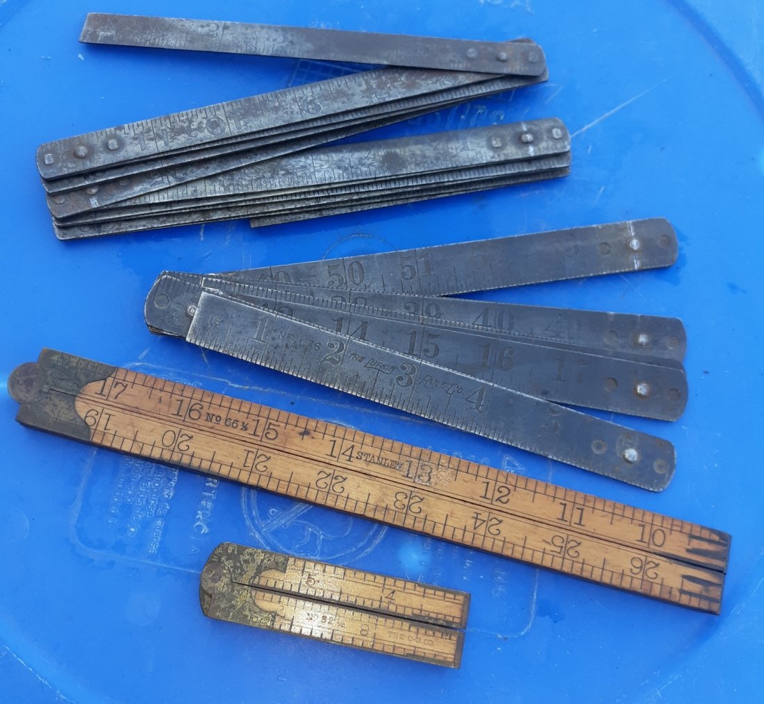Rulers antique collection wood, metal, stanley lufkin: all four for 1 bid Stanley 66 1/2, C-S Co 32 1/2, Lufkin 1176 and made in Germany see pics