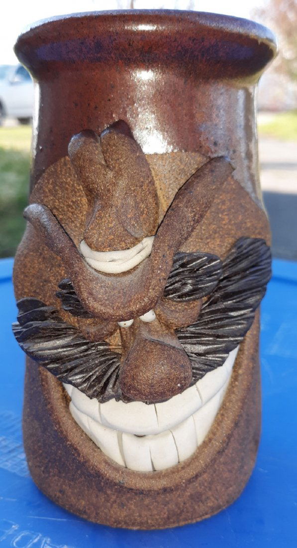 Cowboy pottery face mug jug 5 1/2" Nice! (1 of 4)