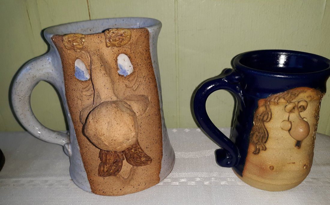 Pottery face mugs tankard too! lot of 2 5 3/4" (1 of 5)