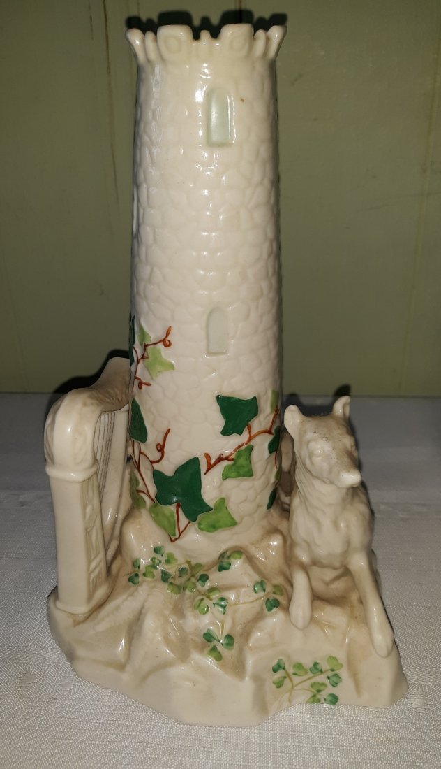 Belleek porcelain  rare Castle, dog, celtic cross 8 1/2 (1 of 5)