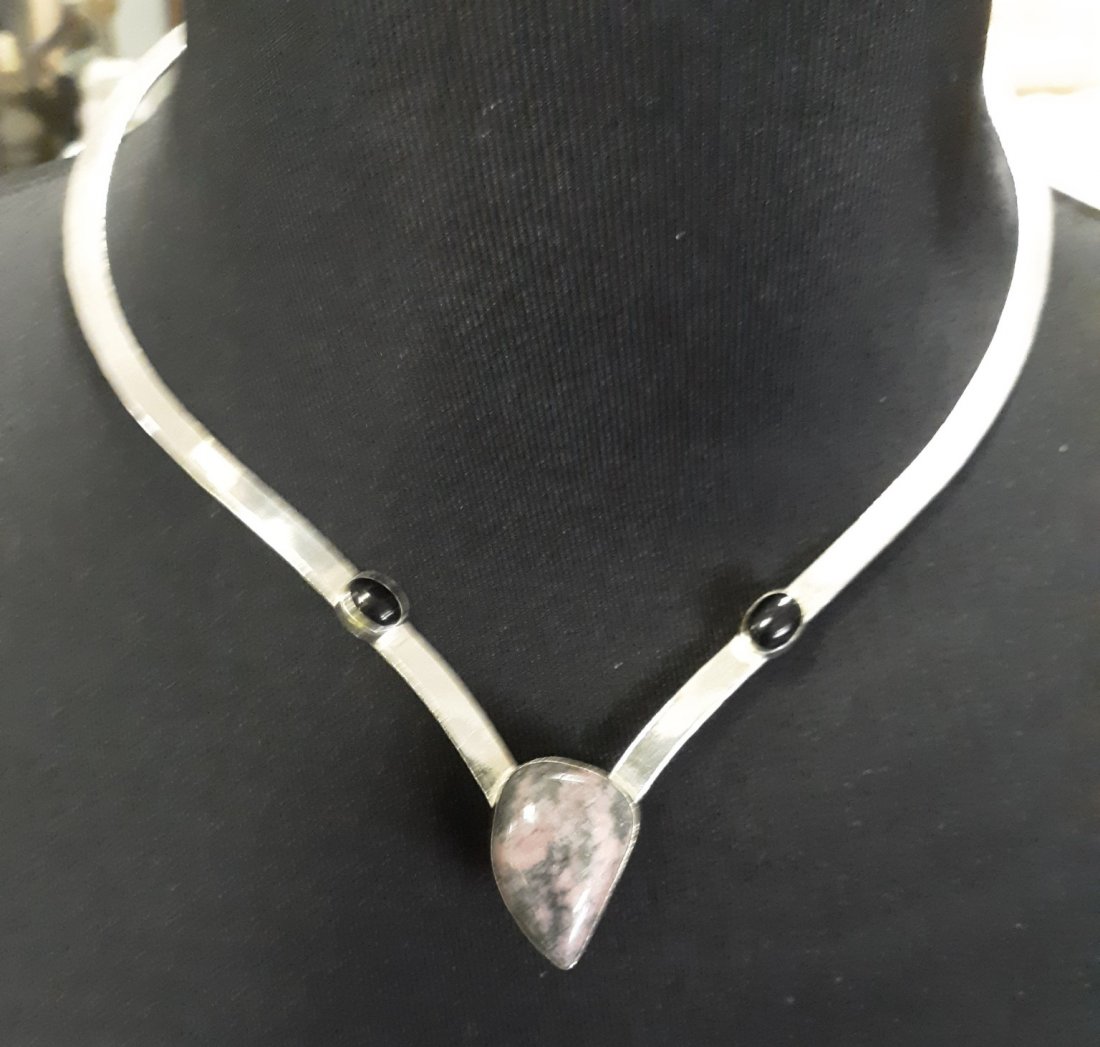 Sterling & Rhodonite? Choker Gorgeous!: estate necklace choker stamped 925 looks like rhodonite & onyx? beautiful see pics