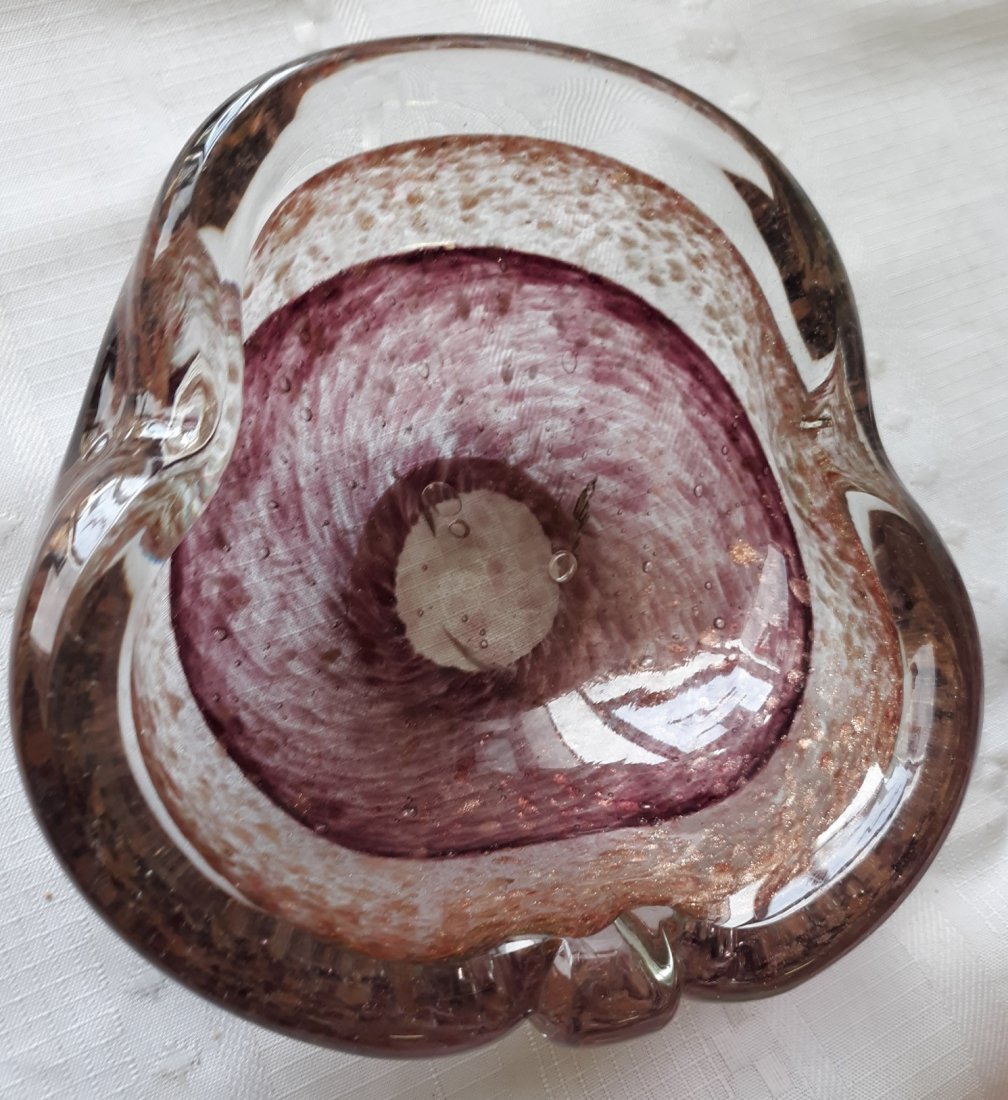 Murano mid century glass bowl aventurine (1 of 5)