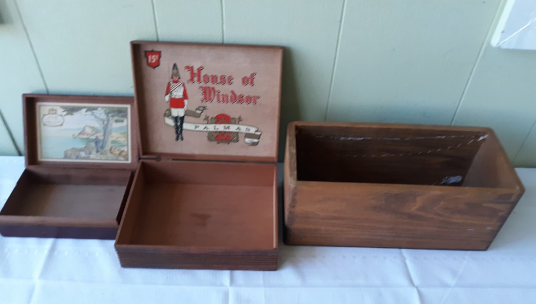 Dovetail wood boxes lot of 3 cigar & fruit estate (1 of 5)
