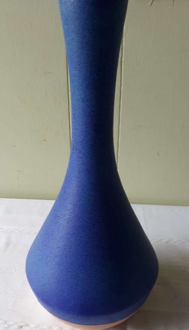 lapis color Pottery Vase from estate 15 3/4" tall: from estate beautiful lapis color pottery vase 15 3/4" tall x 7" at widest point no damage noted see pics
