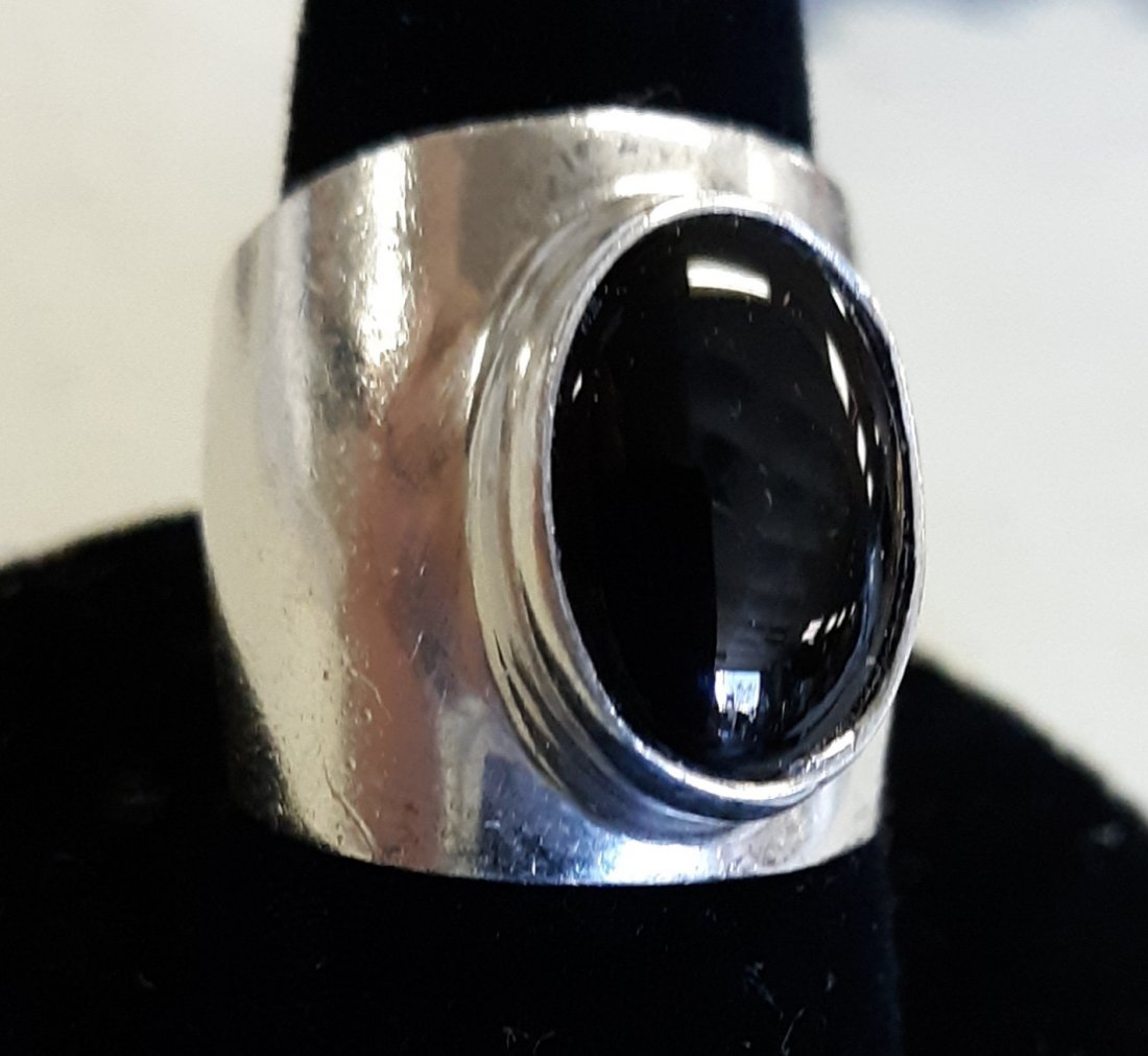 Taxco Mexico Sterling & onyx ring sz 6 1/2 (1 of 4)