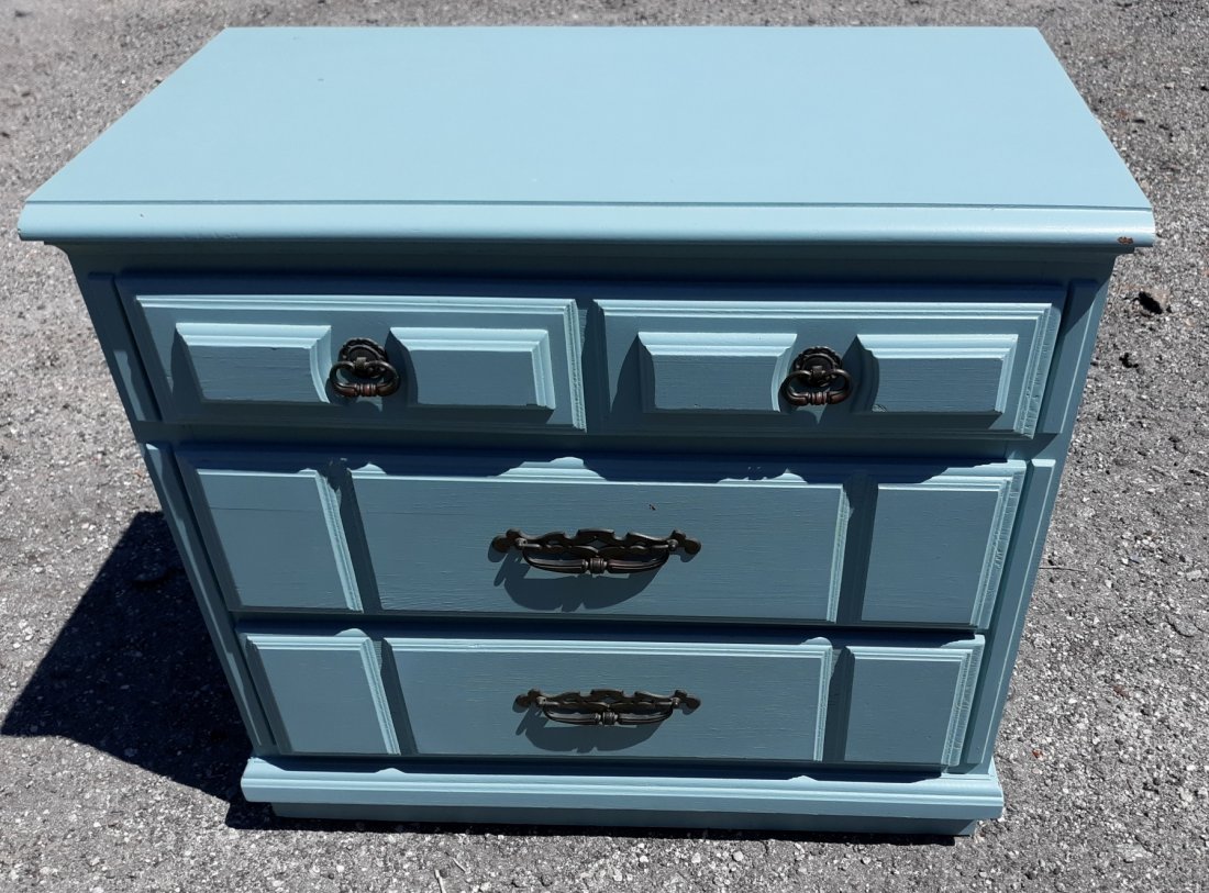 vintage side chest Beachy Blue!: from the estate nice beachy blue paint 32" wide 17 1/2" deep and 29 1/2" tall ready for your home or shop! see pics