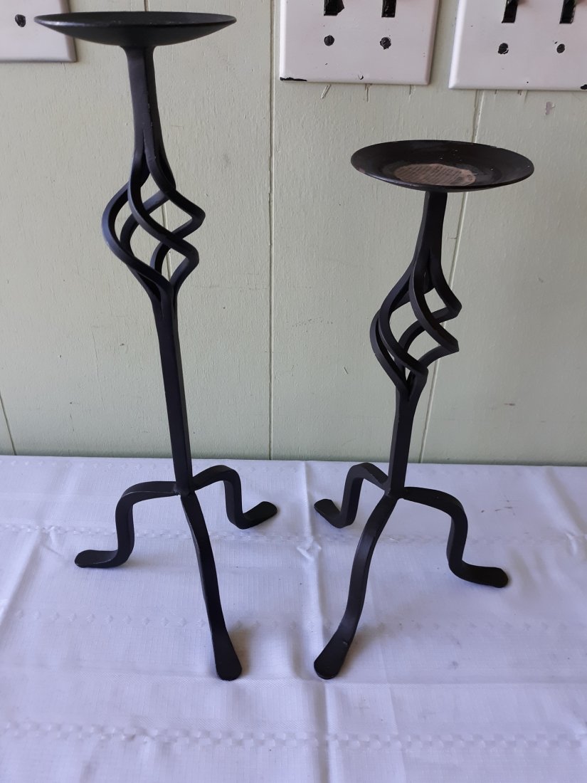 Wrought Iron Candle Holder Pair 18" LQQK!: beautiful estate wrought iron candleholders 18" and 15" very good conditon see pics