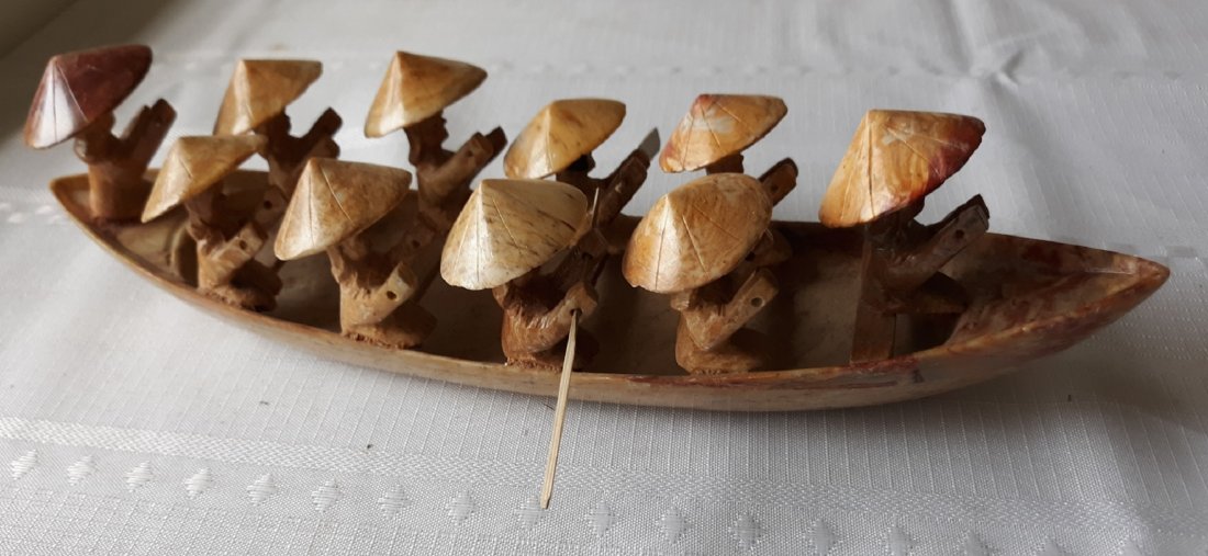 Carved Alabaster Asian Boat 11 1/2": from estate carved alabaster Asian style paddle boat 11 1/2" long see pics only 3 oars with it