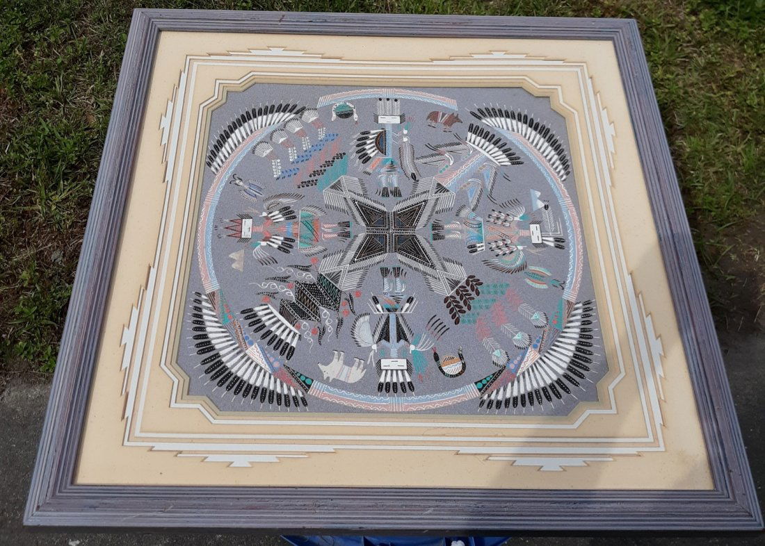 native American Indian Navaho sand art painting signed (1 of 9)