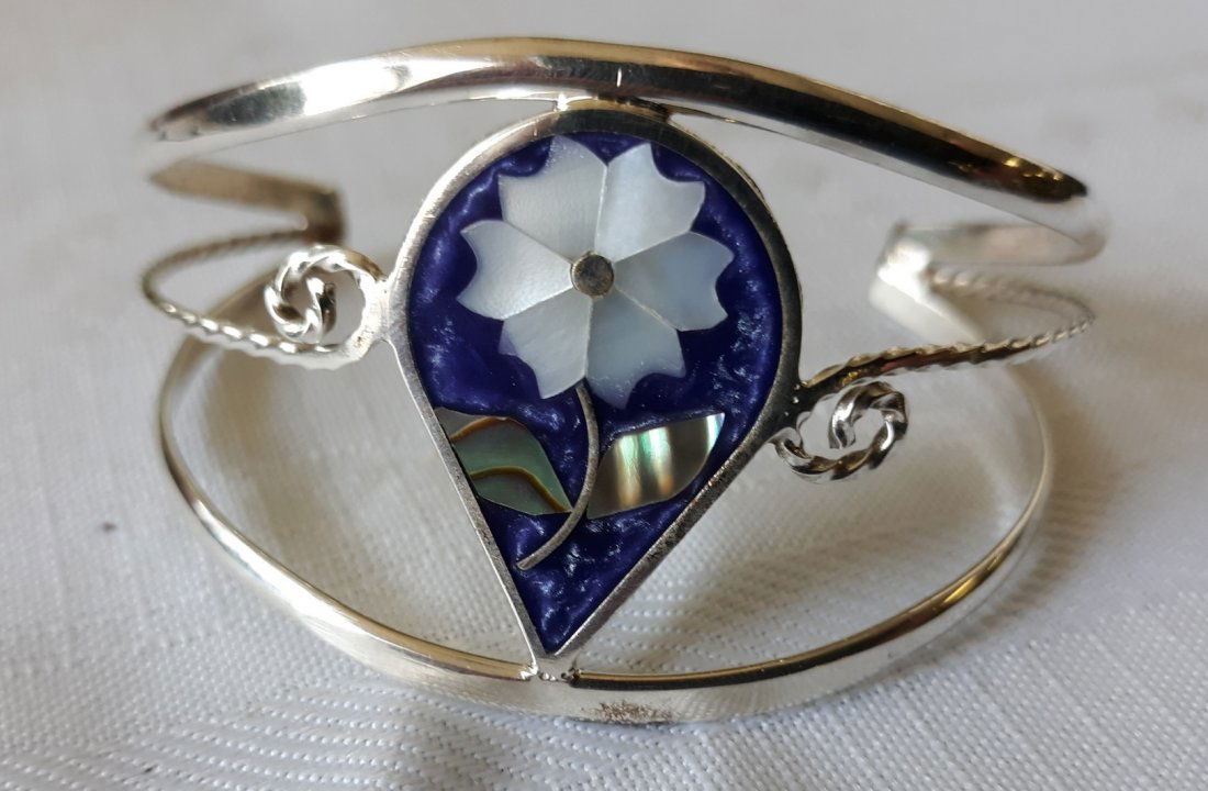 Mexico Silver & lapis color w/mop Cuff Bracelet (1 of 4)