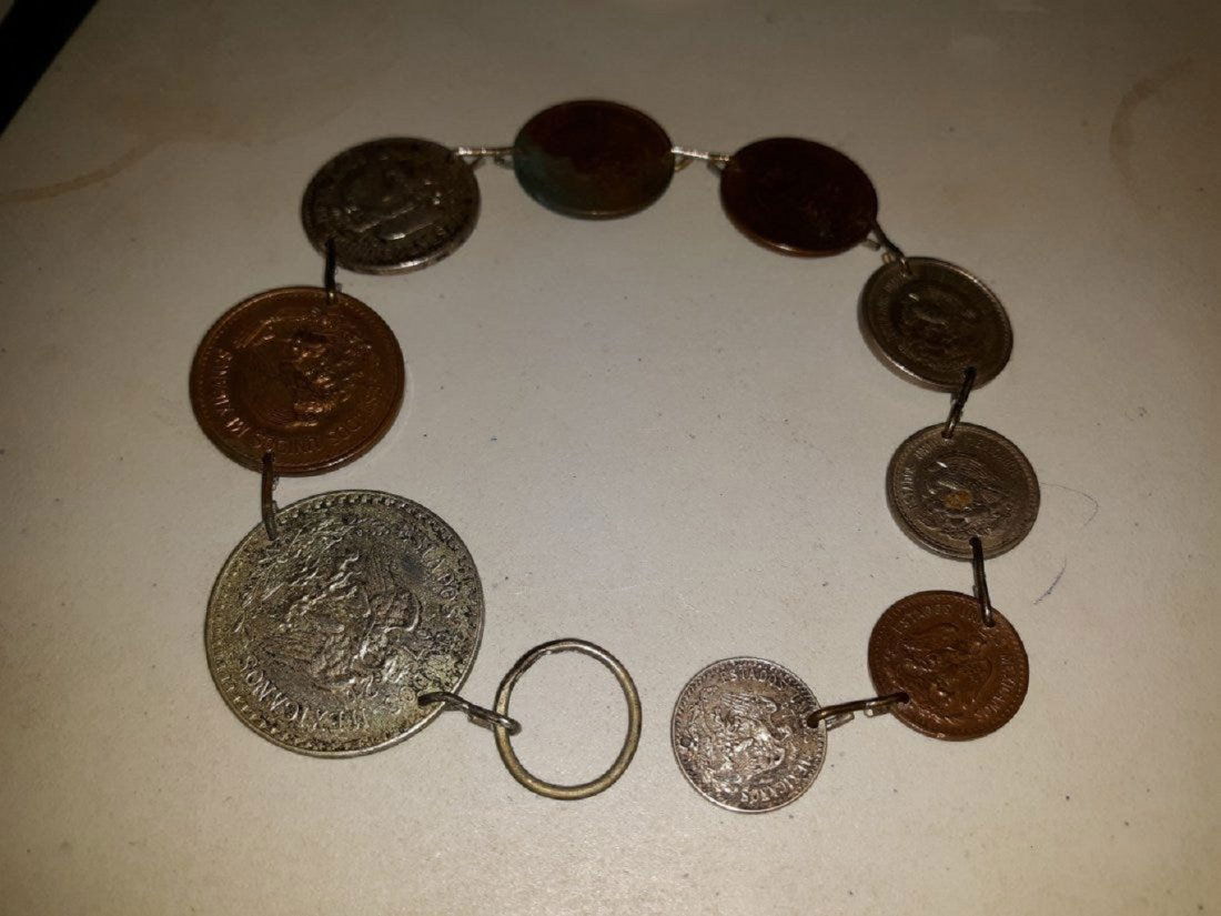 silver coin Mexican Bracelet 12" 1930's-40's too! (1 of 3)
