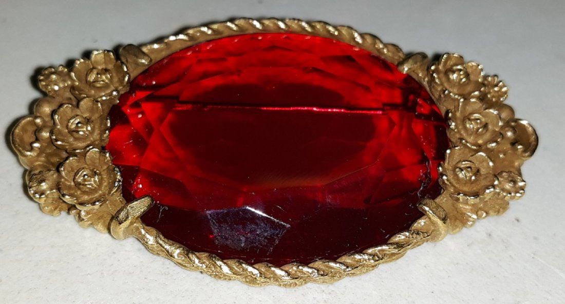 Victorian style Ruby Glass Brooch 2 1/2" ! (1 of 3)
