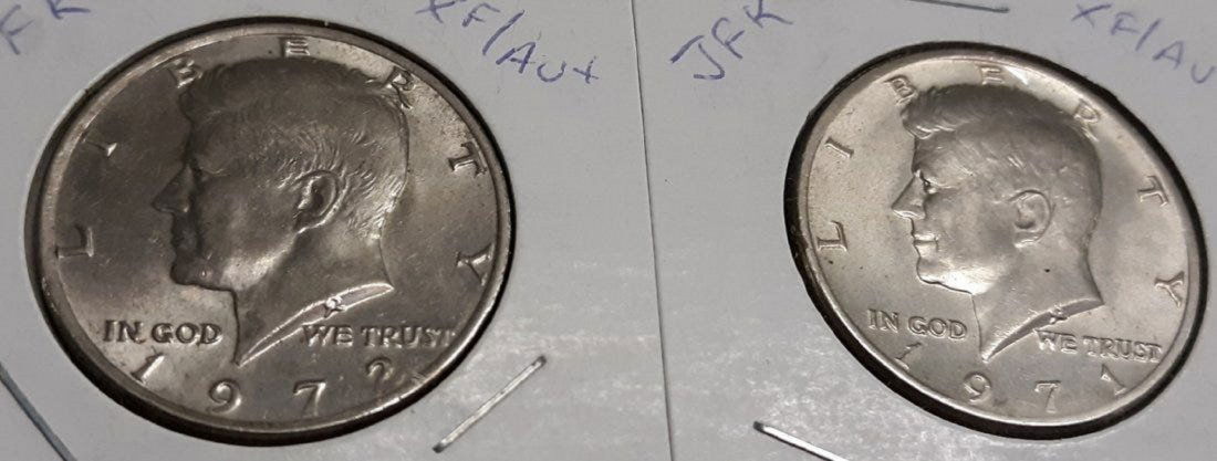 kennedy Half dollars us coins 1971 & 1972 both xf-au (1 of 2)