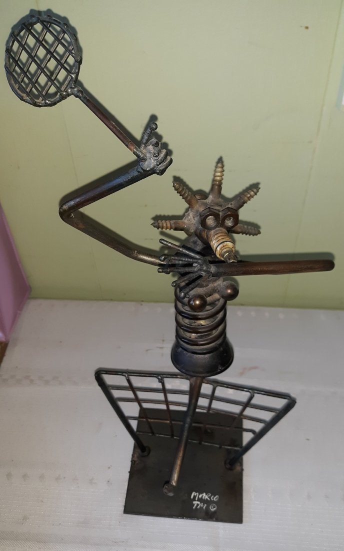 steampunk spark plug and bolt tennis player sculpture (1 of 4)