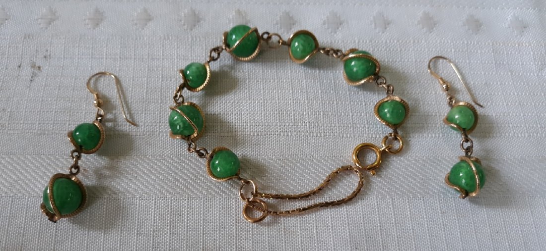 14k & Jade? earrings and bracelet 7 1/2" gorgeous! (1 of 4)